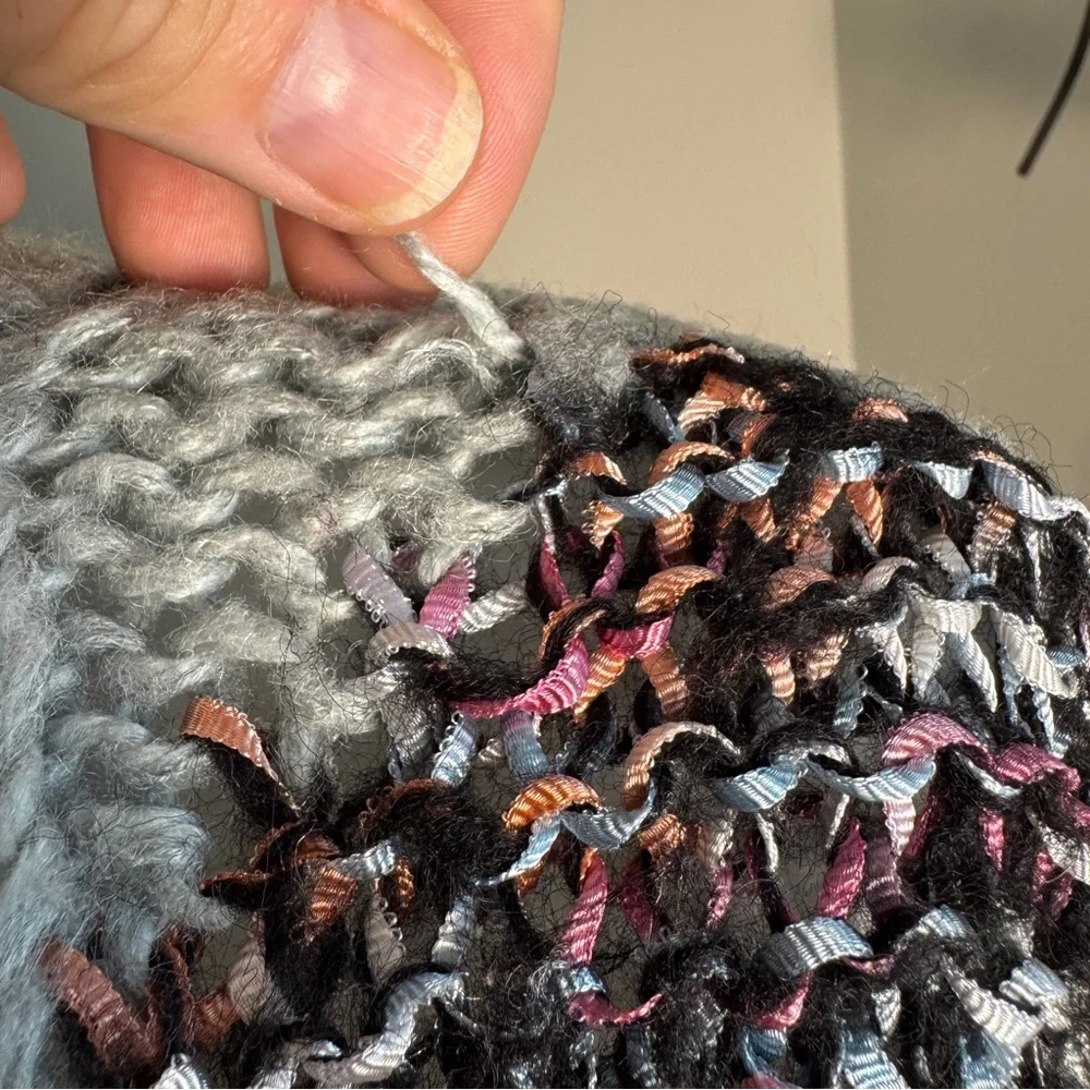 Barbra Sue Vintage Chunky Knit Long Sleeve Sweater Gray Ribbon Chevron **Flaws** - Picture 7 of 14